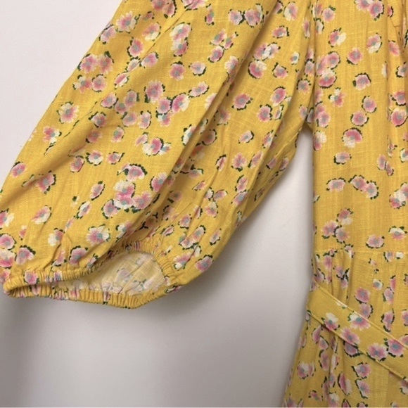 Nicholas Celie Midi Dress Hastings Floral Yellow Linen Dress Cottagecore - Picture 7 of 16